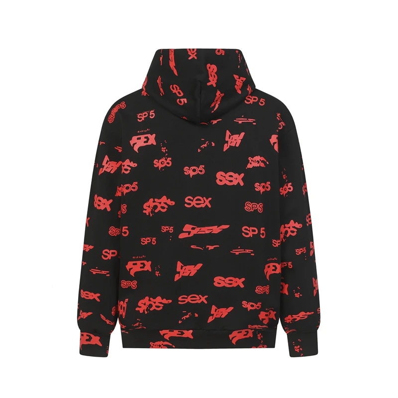 عارضة هوديي البلوز الشارع Sle الأحمر إلكتروني طباعة فضفاضة تناسب ex مريحة Fce طويلة Sve الخريف Faion العلامة التجارية