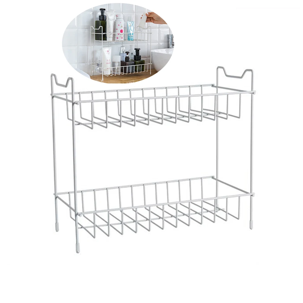 

Iron Kitchen Storage Organizer Spice Rack No Drilling White Hollow Bottom 2-Layer Seasoning Shelf for Bathroom