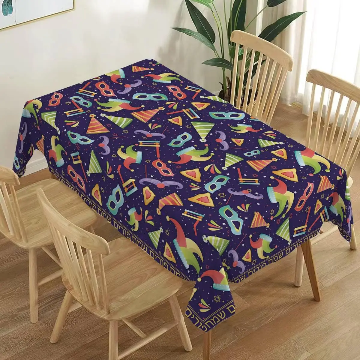 Happy Purim Waterproof Tablecloth Picnic Dining Table Decor Mask Circus Clown Rectangle Table Cloth Jewish Carnival Party Decor