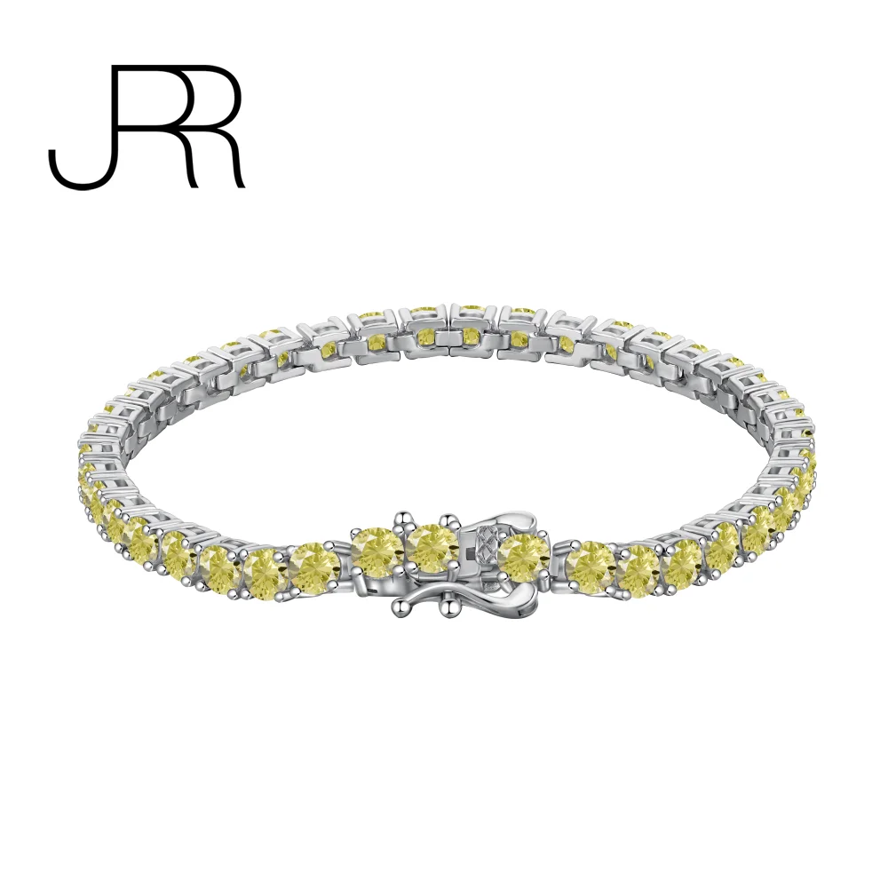 

JRR New Arrival 925 Sterling Silver Tennis Bracelets 4MM Yellow Diamond Handmade High End Luxury Chain For Woman Fine Jewelry