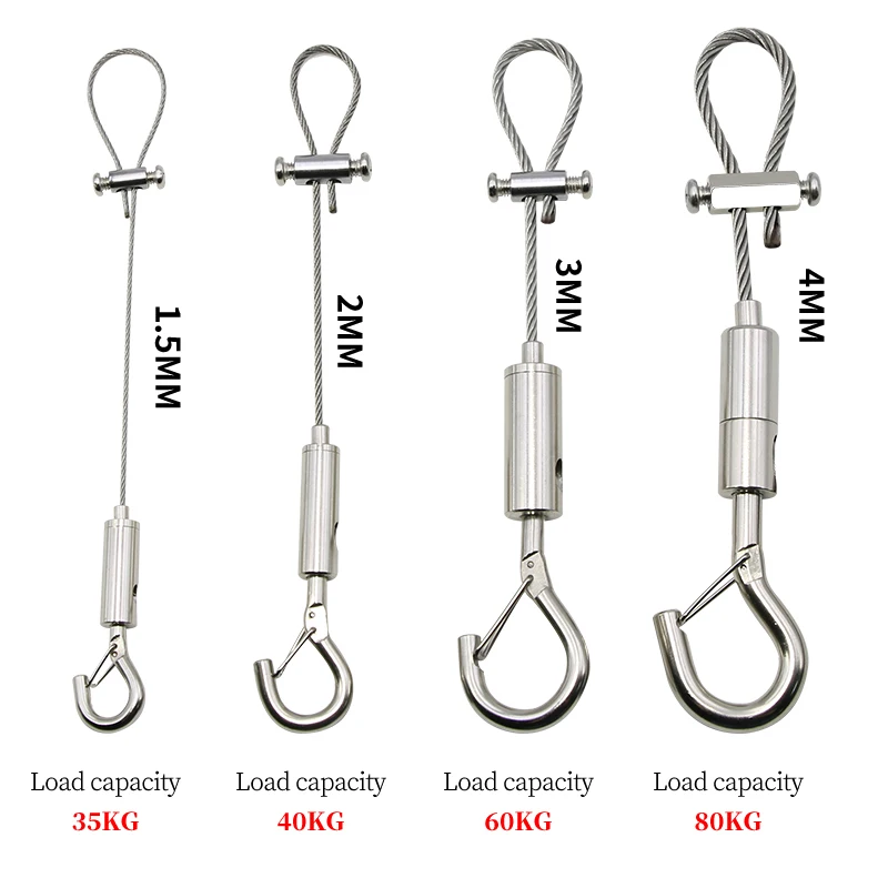 2PCS 304 Stainless Steel Wire Rope Self-locking Buckle Hanging Code Hanging Pictures Device Adjustable Hook Billboard Wire