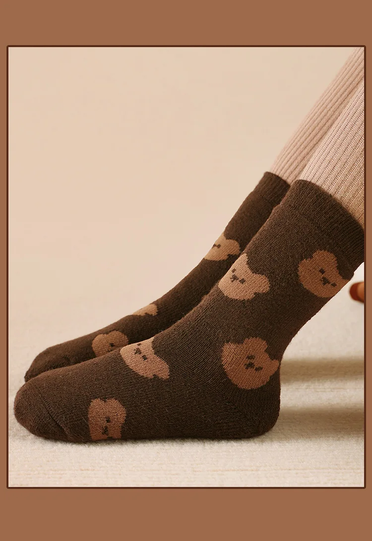 5 Paar Wintersocken, Thermo-Socken für Kinder, Jungen, Mädchen, Cartoon-Bär, warme Baumwollsocken, Plüschsocken für Kleinkinder – Detail 6