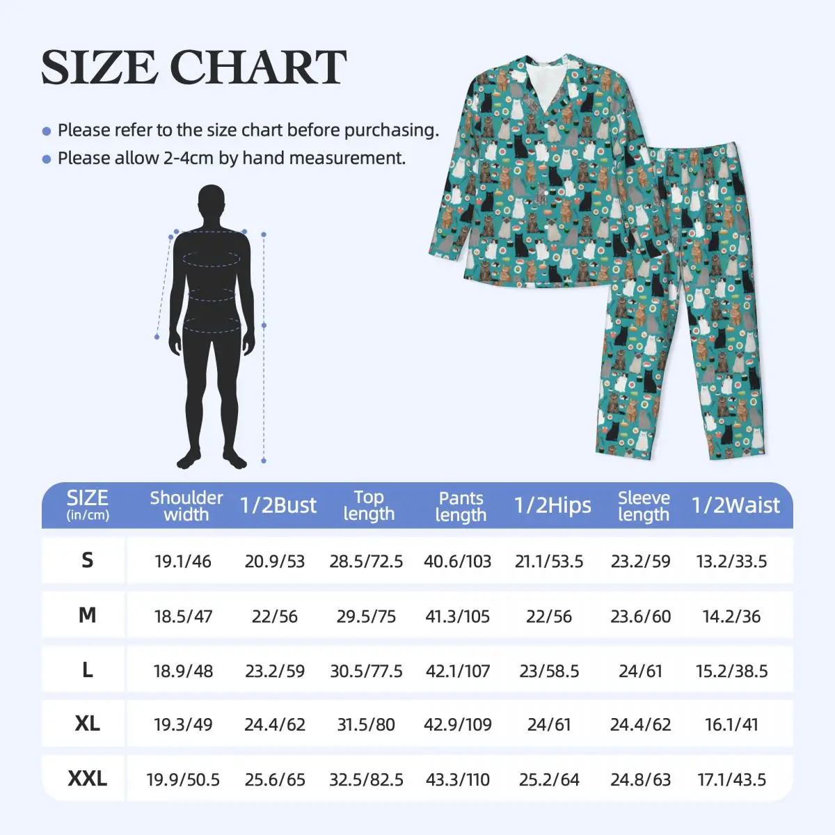 Cat And Sushi Pajamas Man Funny Food Print Comfortable Night Sleepwear Spring 2 Pieces Casual Loose Oversized Custom Home Suit