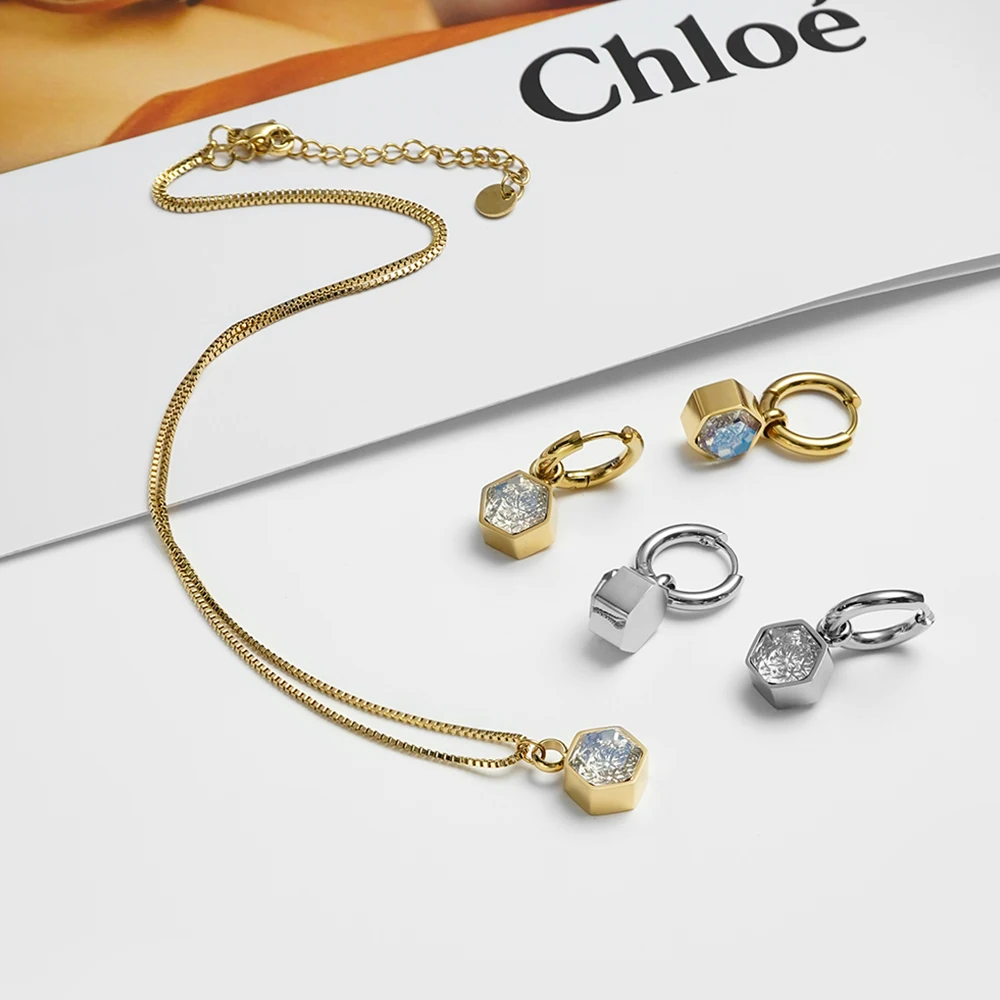 

ENFASHION Para Mujer Geometry Zircon Pendant Necklace For Women's Stainless steel 18K Gold Plated Fashion Earrings Jewelry P3551