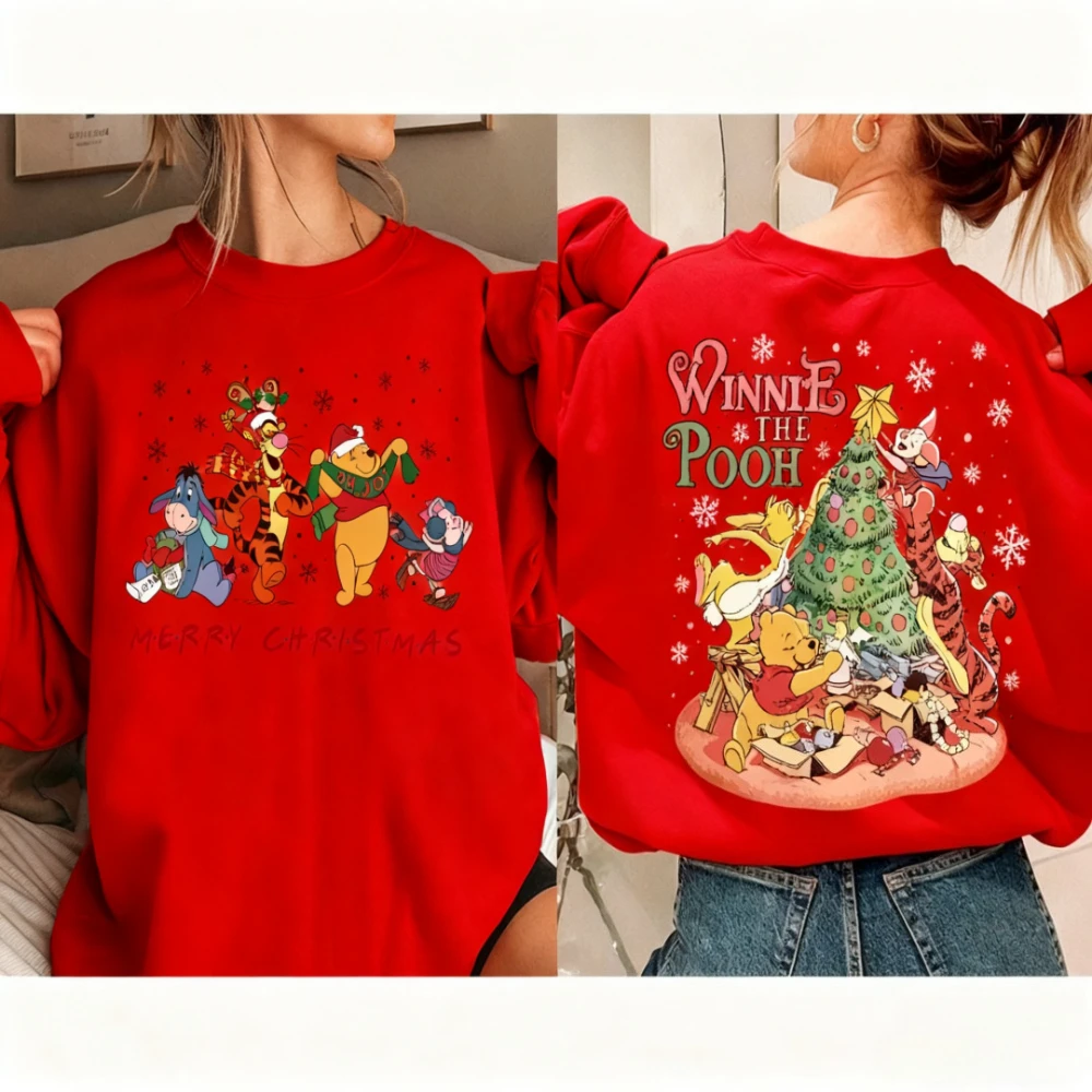 سترة ديزني ويني ذا بوه لعيد الميلاد السعيد للفتيات برقبة دائرية (بما في ذلك شخصيات تيجو بيجي والبكاء الشبح)