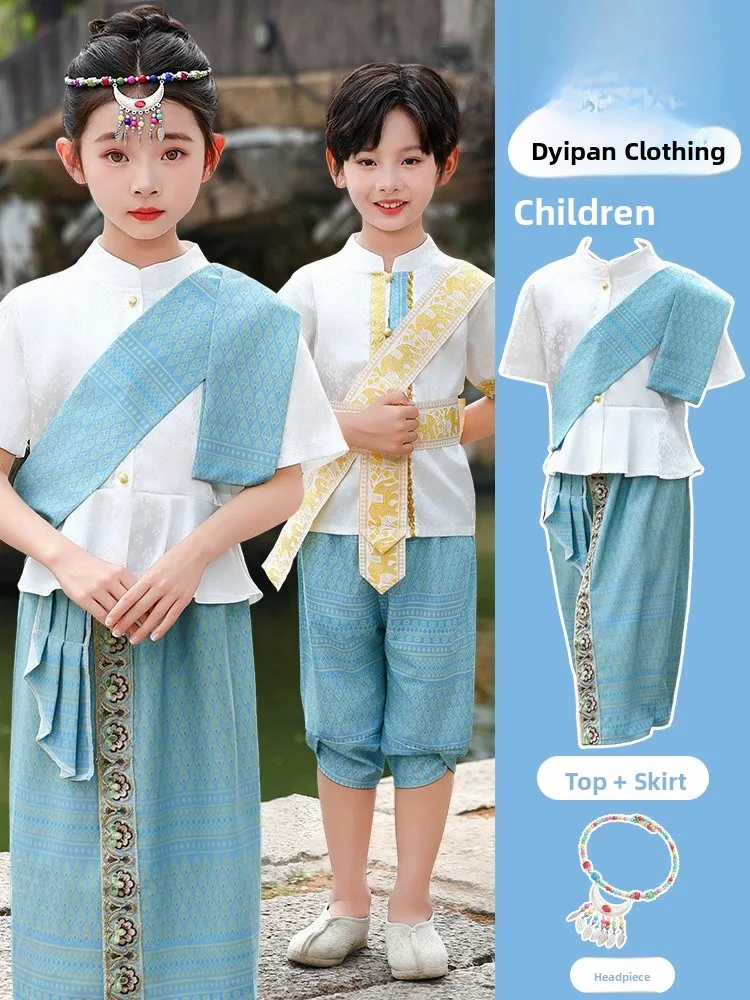 

Daily Ethnic Children's Skirt Water Splaing Festival Traditional Clothing Boys Girls T Top And Skirt Set Polyester Fiber