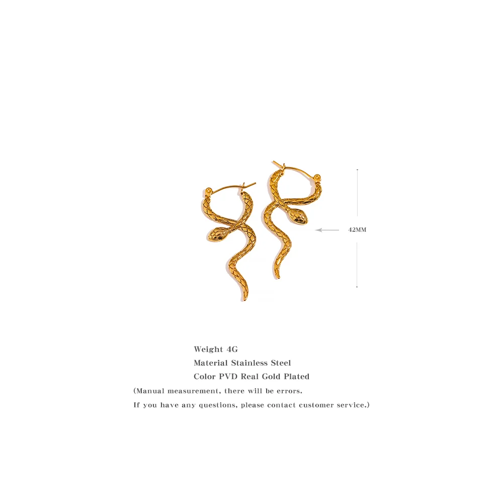 Yhpup Stylish Unique Stainless Steel Snake Unusual Hoop Earrings Statement Pvd Gold Color Texture Waterproof Charm Jewelry Women