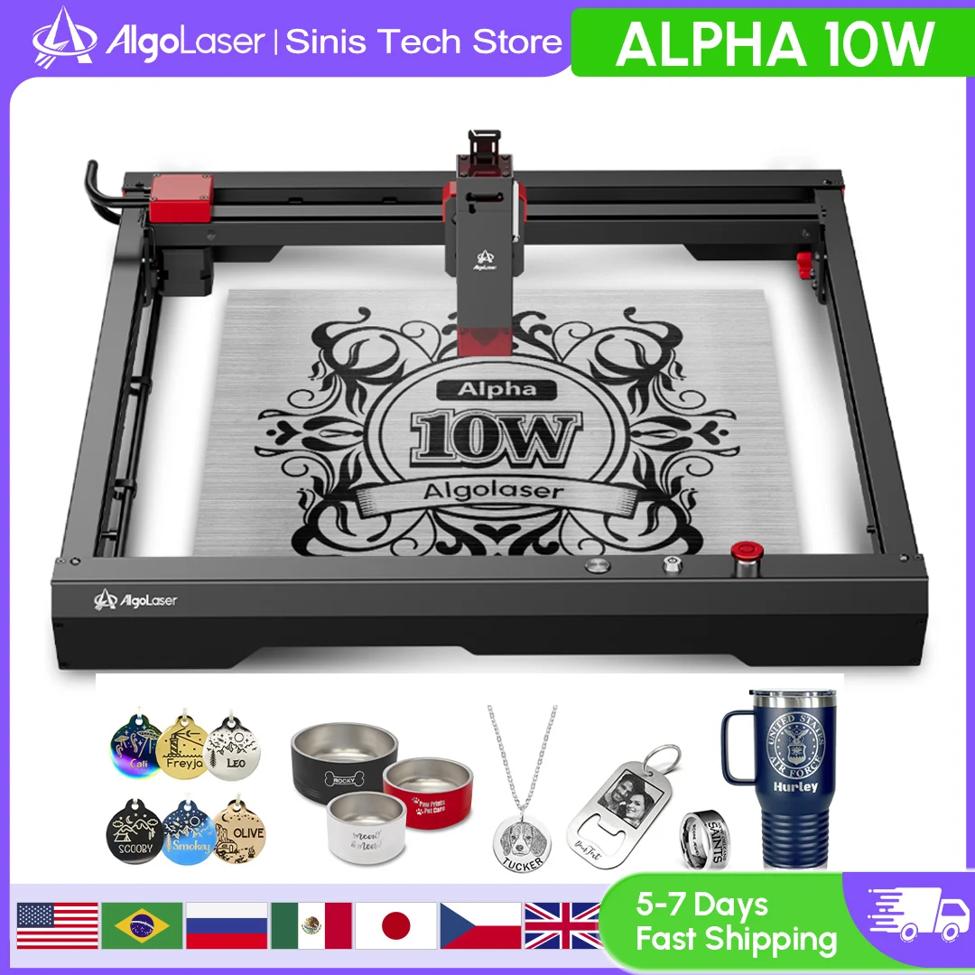 

AlgoLaser Alpha 10W Output Power Laser Engraver Cutter Wifi/App Control CNC Desktop DIY Machine for Woodwork Metal Acrylic Glass