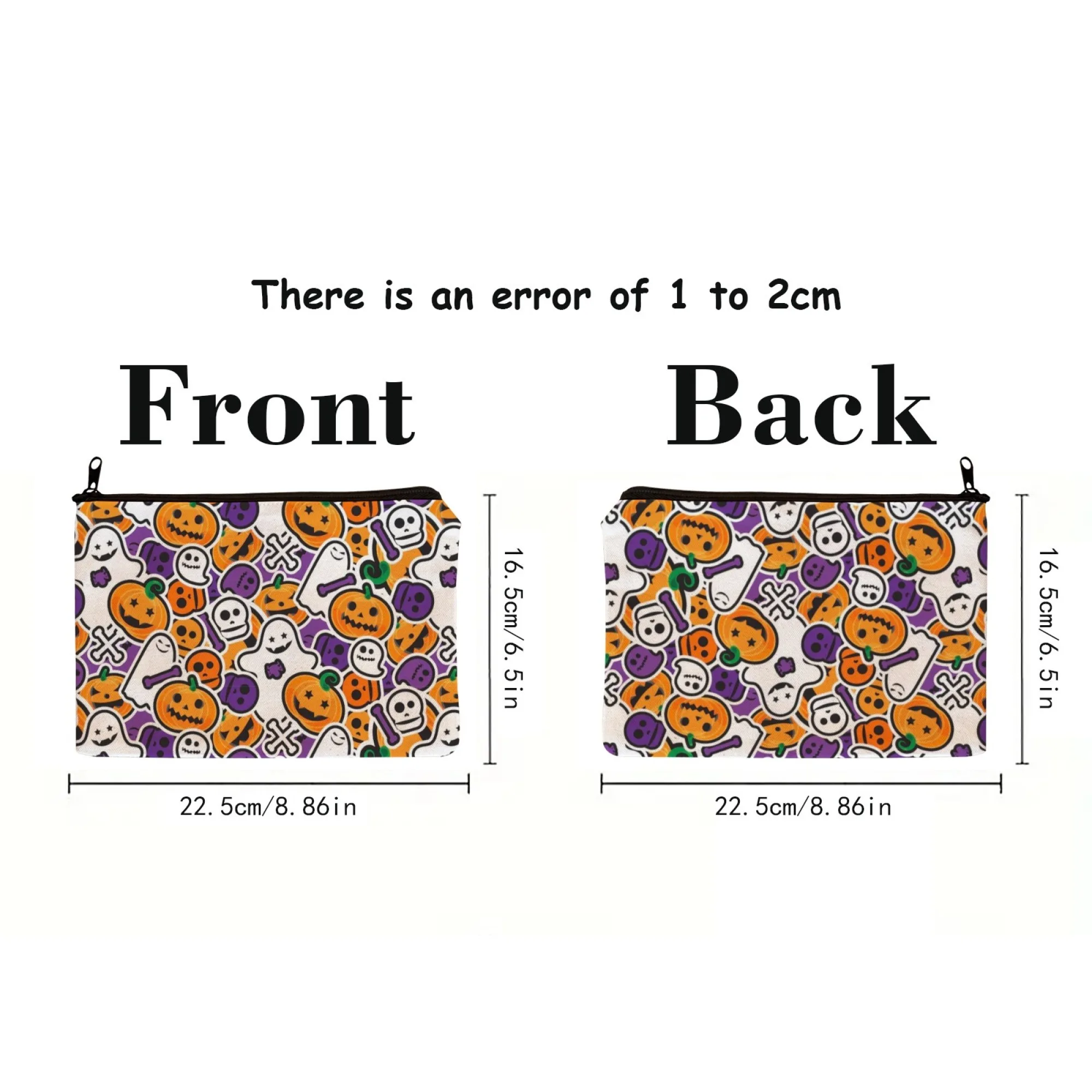 Multicolored Cartoon Halloween Cosmetic Bag Pumpkins Ghosts Skulls & Crossbones Prints Compartment for Brushes Lip Glosses