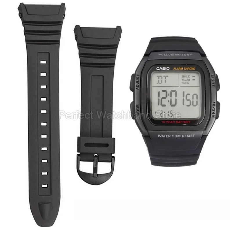Для серии Casio W-96H, черная специальная пряжка, полимерный ремешок для часов, вогнутый интерфейс, специальный размер, приятный для кожи аксессуар для часов