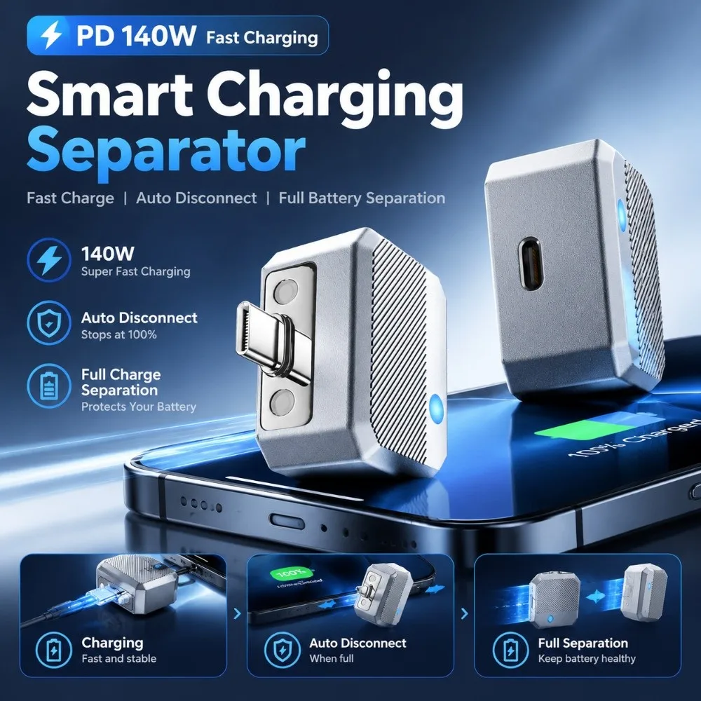 Auto Ejection USB-C Auto Disconnect Adapter Full Charge Detection 480Mbps Automatic Charging Ejector Lightweight