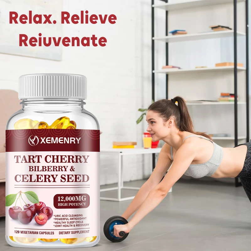 Organic Tart Cherry Extract Supplement 120 Vegetarian Capsules 12,000 Mg Strength 10:1 Extract Uric Acid