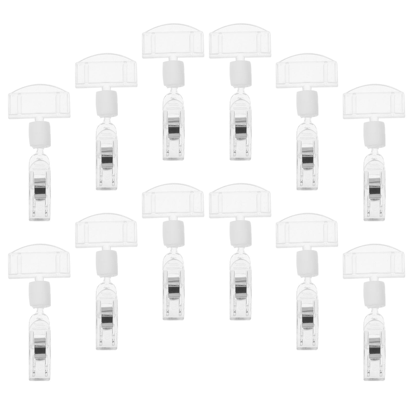 12pcs Crystal Swivel Price Tag Holder Double Head Clip for Merchandise Display Sign Poster Name Badge Clips