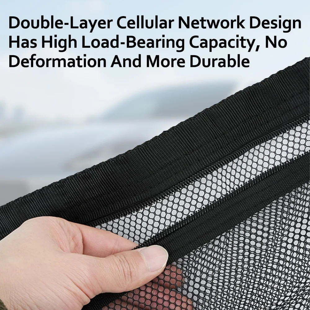 Tas Penyimpanan Mobil Tas Jaring Bernapas Tas Penyimpanan Atap Ritsleting Ganda Kantong Ganda Tas Gantung Berjaring Perlengkapan Mobil