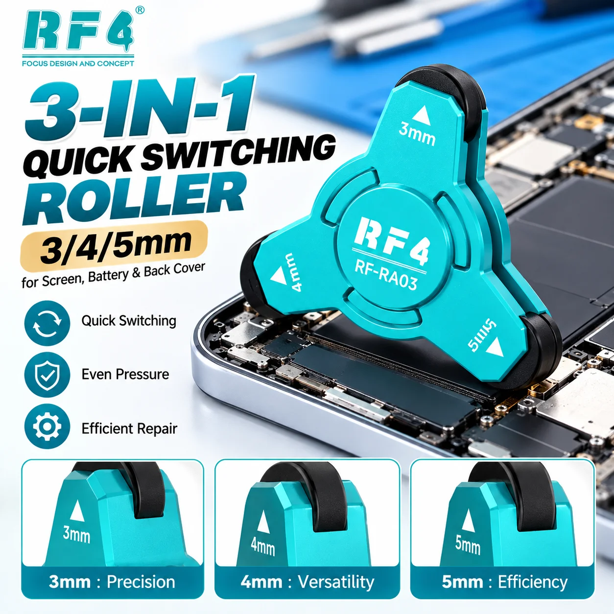 RF4 RF-RA03 3/4/5mm Quick Switch Press Roller Stable Pressure Tool For Phone Screen Bezel Adhesive Bonding Repair