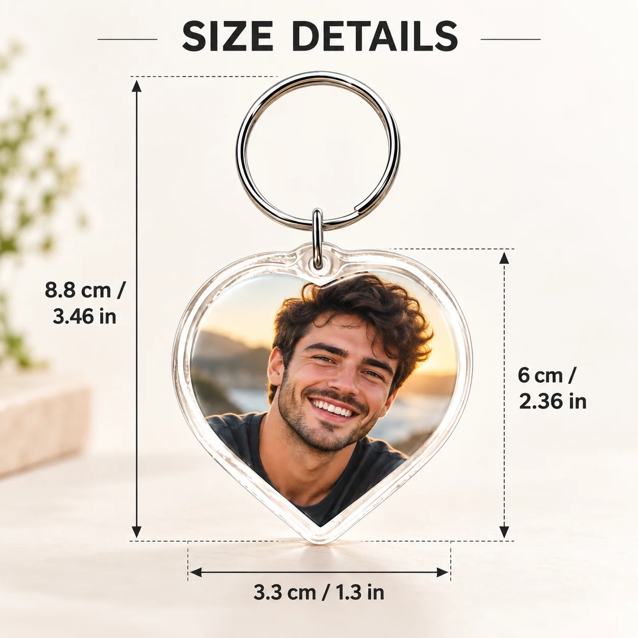 Custom Heart Acrylic Keychain Personalized Photo Keyring Double Sided Print Clear Plastic Charm Metal Ring Gift for Bags Keys