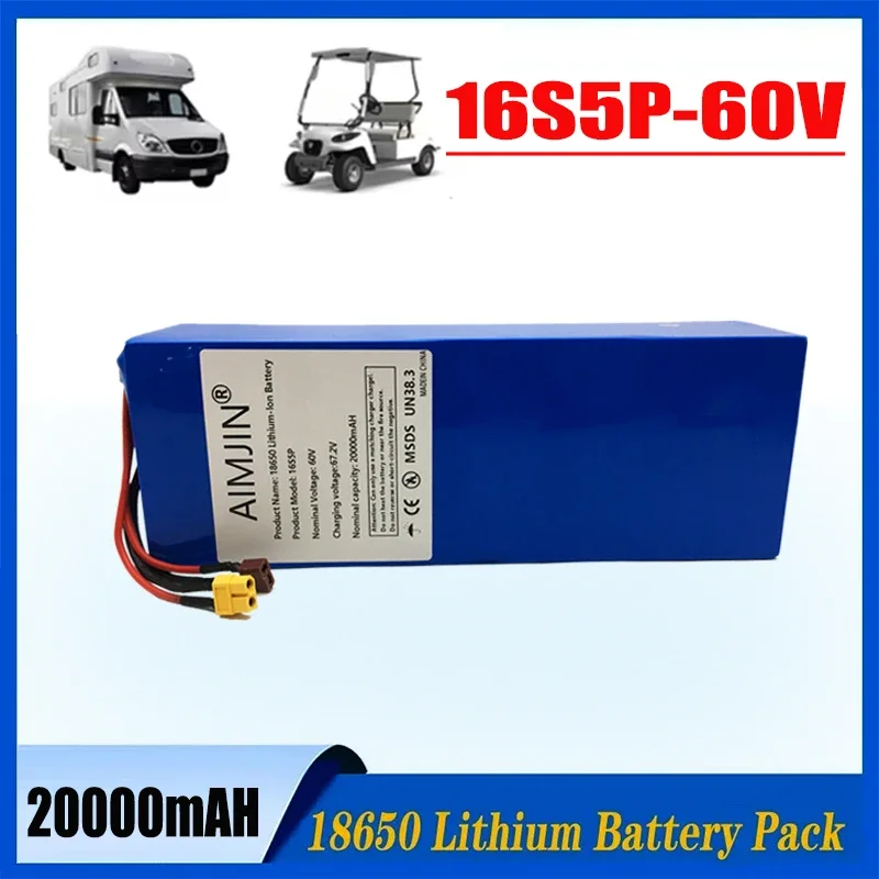 16S5P 60V Battery 20000mAH Lithium Battery Pack  for Motorcycle, Scooter, Bicycle 1000W 1200W 1500W Motor with BMS