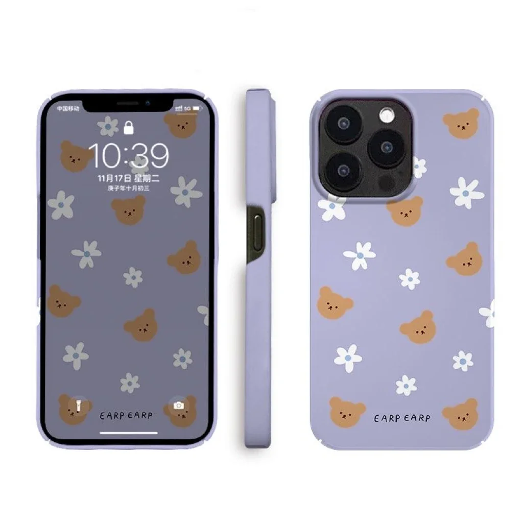 INS Purple Bear Flower Cartoon Phone Case for IPhone 16 15 14 13 Pro Max 12 11 Pro 13 Mini Back Cover X XR 14 PLUS SE 2022 Funda