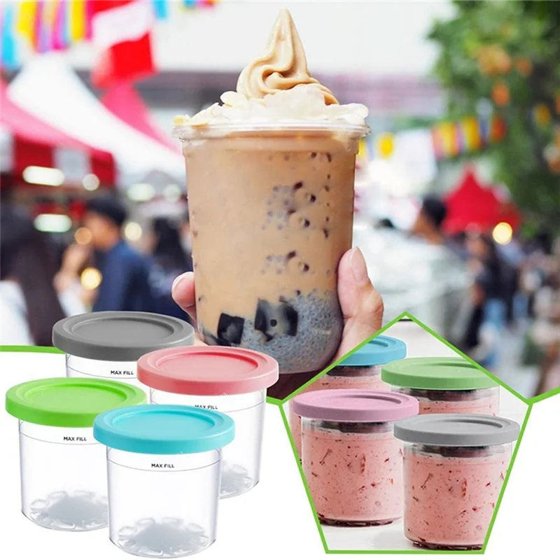 4Pcs Ice Cream Pints Cup for Ninja for NC299AM C300S Series Reusable Can Store Ice Cream Gelato