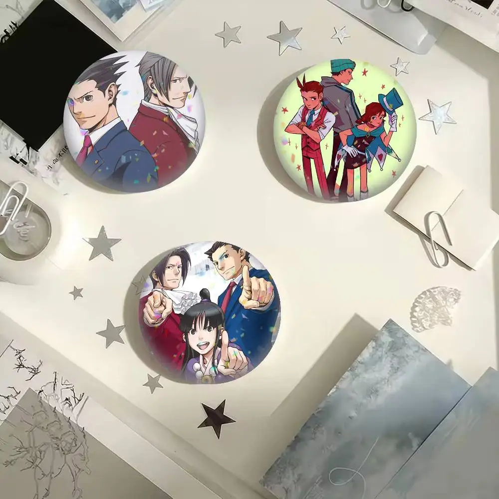 Anime Ace Attorney Chibi   25 32 44 58 75mm Badges Personalized Round Brooches Pins Accessory Gift