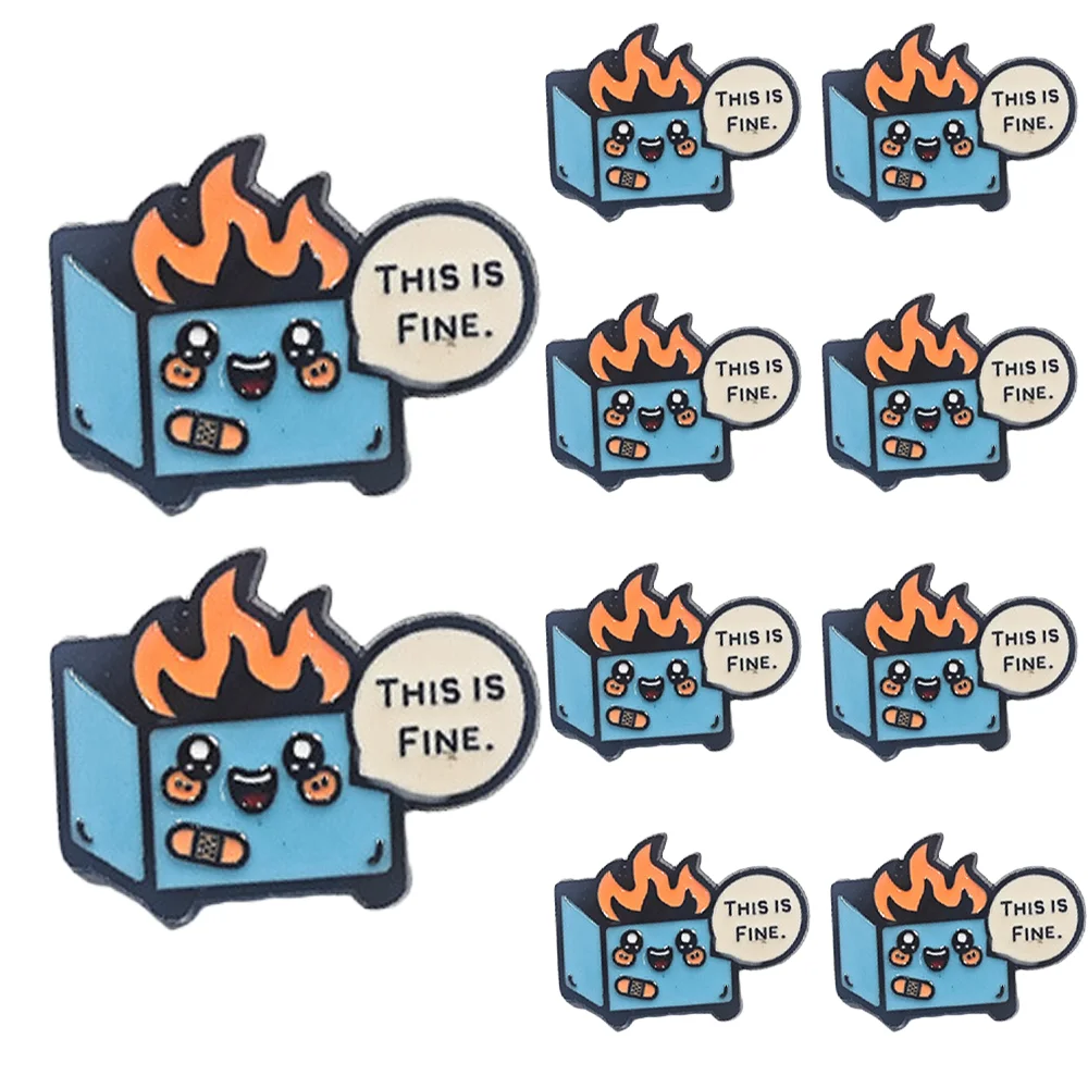 10PCS Funny Dumpster Fire Enamel Pin, 