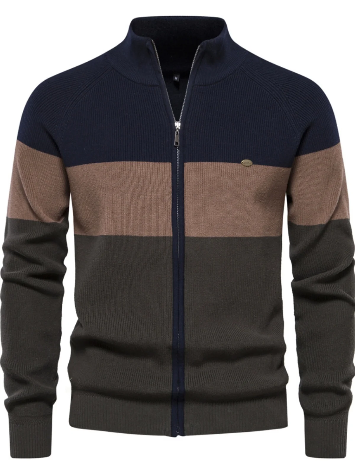 

Trendy Men's Knitted Cardigan Jaet Long Sve Casual Slim Fit Color Blo Design Stand Collar Spring Autumn Outerwear