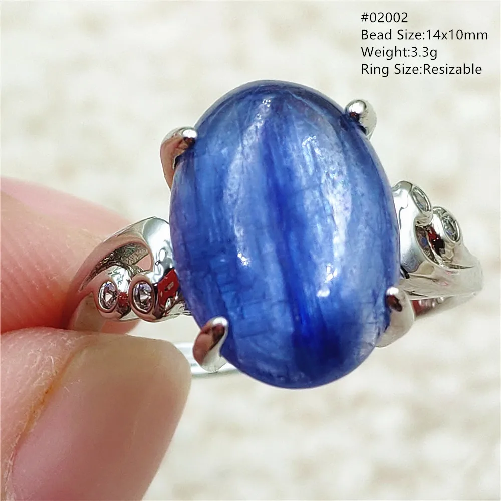 Natural Blue Kyanite Oval Adjustable Ring Size Women Men Cat Eye Blue Kyanite 925 Sterling Silver AAAAAA