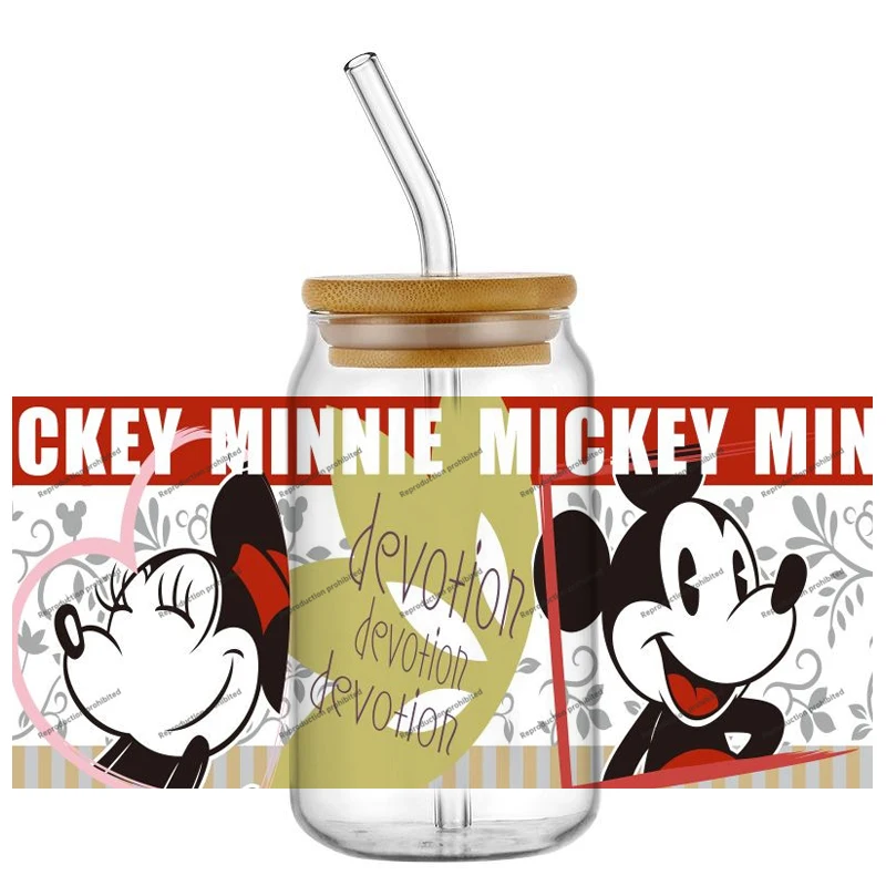 

New model Mickey Minnie UV DTF Car Stickers Cup Wraps DIY Decals 16oz Libbey Glass Creative Cup Labels Souvenir Gifts