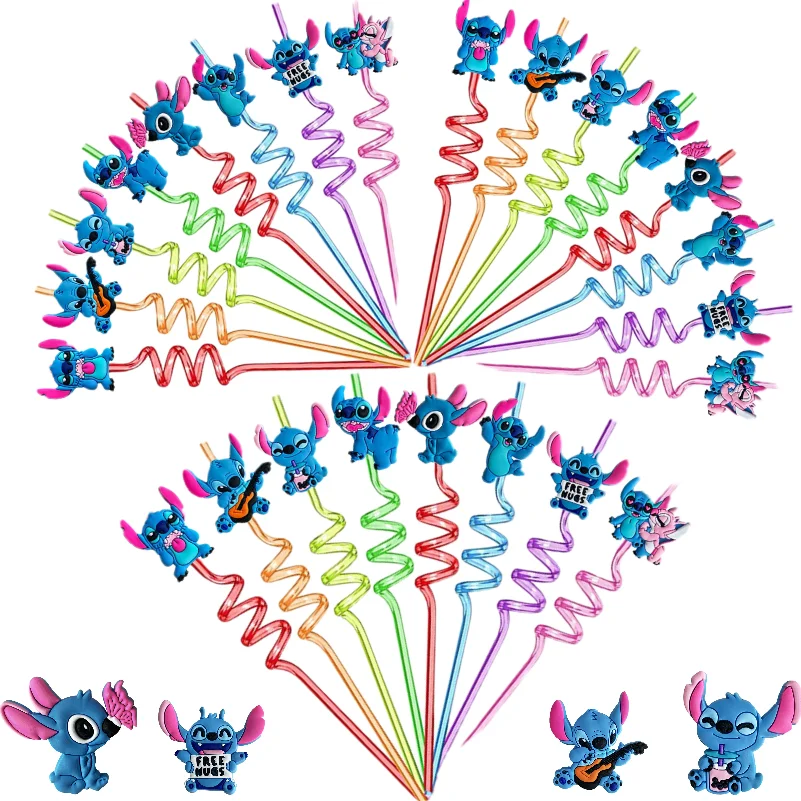 8PCS Stitch Reusable Straw Cartoon Disney Birthday Party Supplies Creative Drinking Tea straw Lilo&Stitch Anime Gifts For Kids