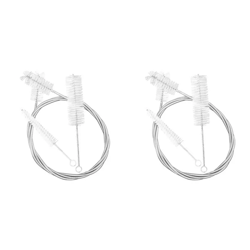 B48B-6Pcs French Horn Trombone Trumpet Cleaning Set Stainless Steel Nylon Brush Musical Instrument Cleaning Brush