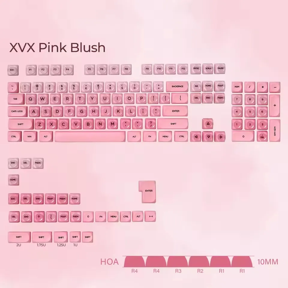 

XVX Pink Keycap Clear 132 Keys Dye Sublimation Pbt+Pc HOA Profile Foundation Key Cap for Mechanical Keyboard 75% Keycaps