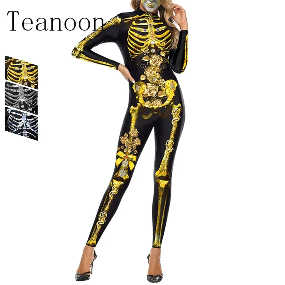 2024 New Halloween Women Jumpsuit Long Sleeve Skull Printing Sexy Holiday Party Funny Cosplay Costumes Carnival Bodysuit