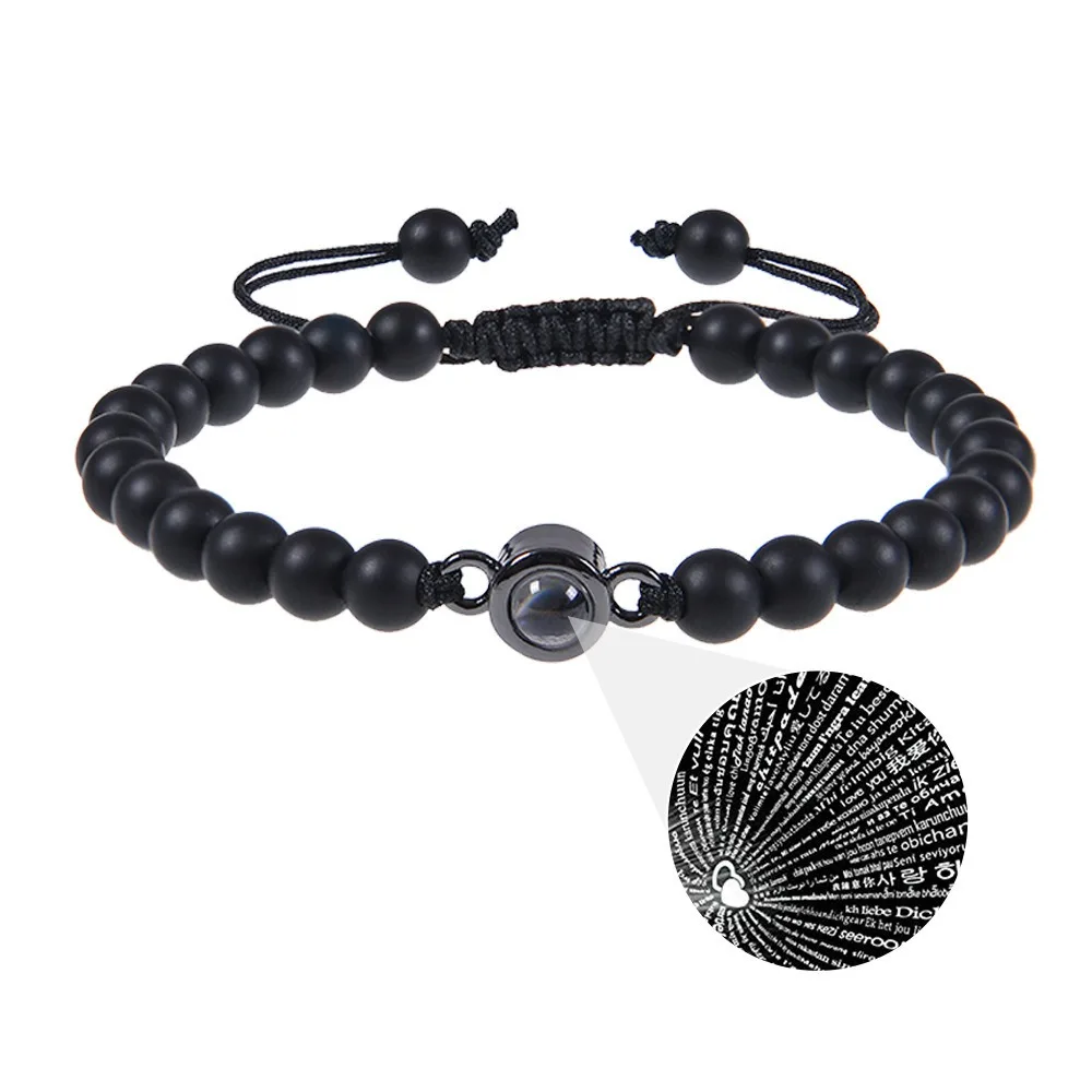 Titanium I Love You 100 Language Bracelet Turquoise Beaded Pull-out Custom Photo Projection Bracelet