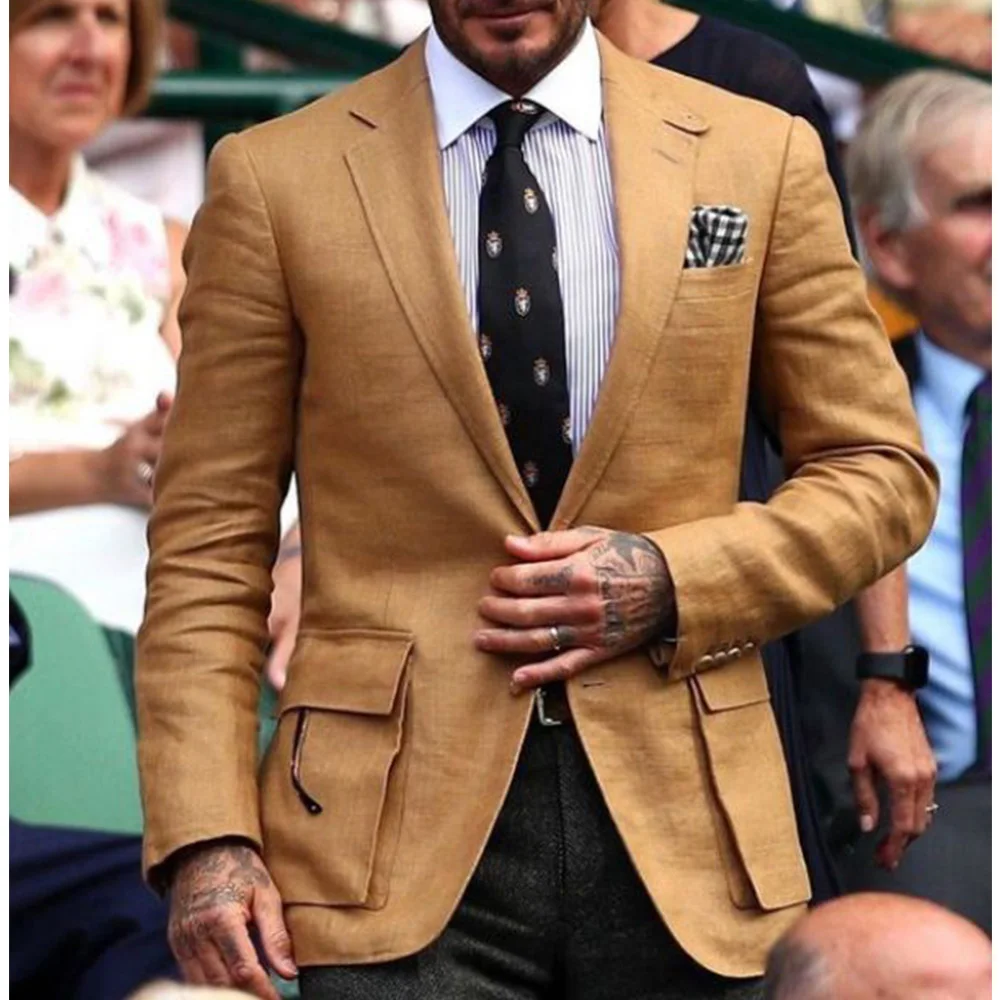 

Men Suit Jacket Linen Breathable Slim Fit Blazer Casual Fashion Single Breasted Large Pocket Stylish Lightweight Outerwear