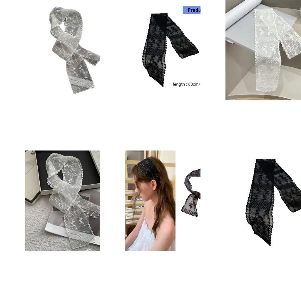 

652F Artistic Floral Lace Headbands Cooling Summer Accessory Flower Lace Pattern