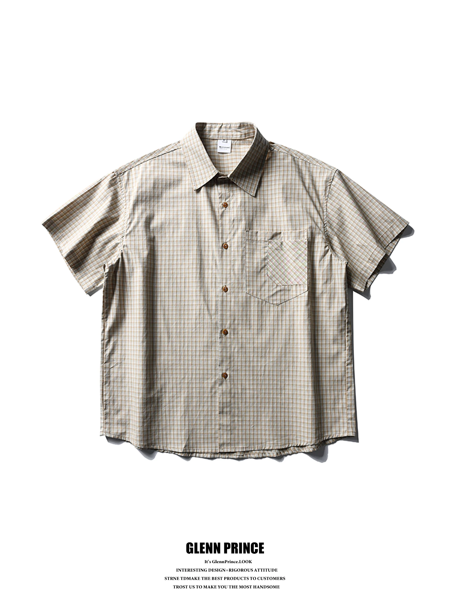 

GPstudio Japanese Style Retro Plaid Short Sleeve Shirt Men's Summer Artistic Commuting Versatile Half Sleeve Shirt Double Pocket