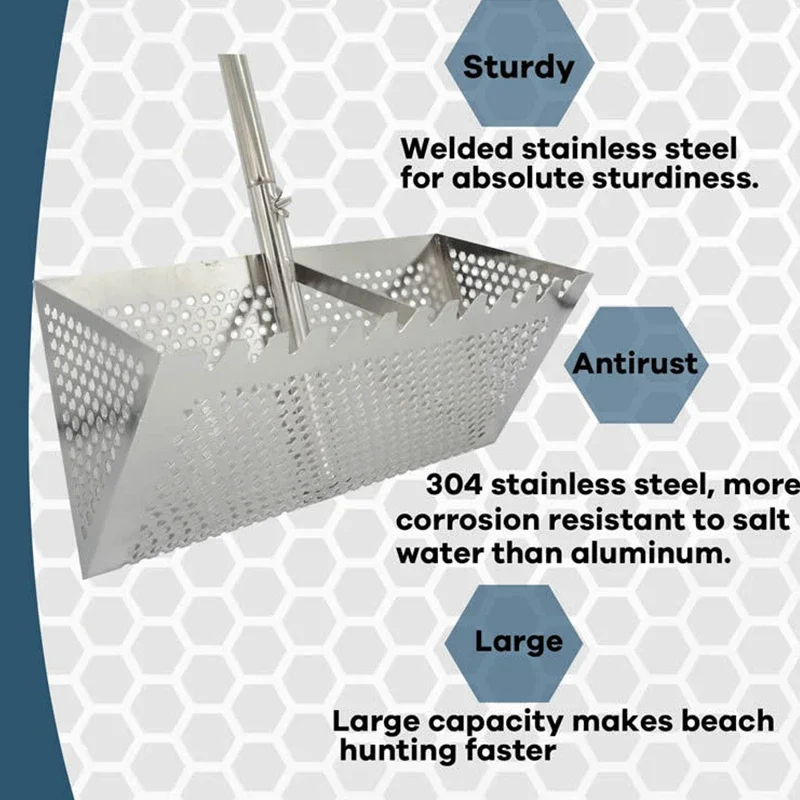 Beach Sand Scoop Shovel Metal Detector Sand Scoops Treasure Detecting Metal Detector Hunting Stainless Steel Tool Hex Metal Tx