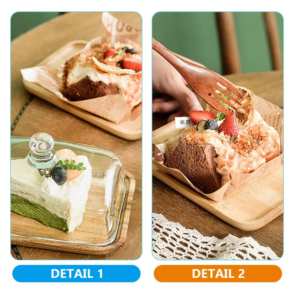 

1 set 1 Set Bamboo Stand With Dome Rectangle Glass Cake Tray Tall Cake Display Stand For Dessert Party Shop Window Display