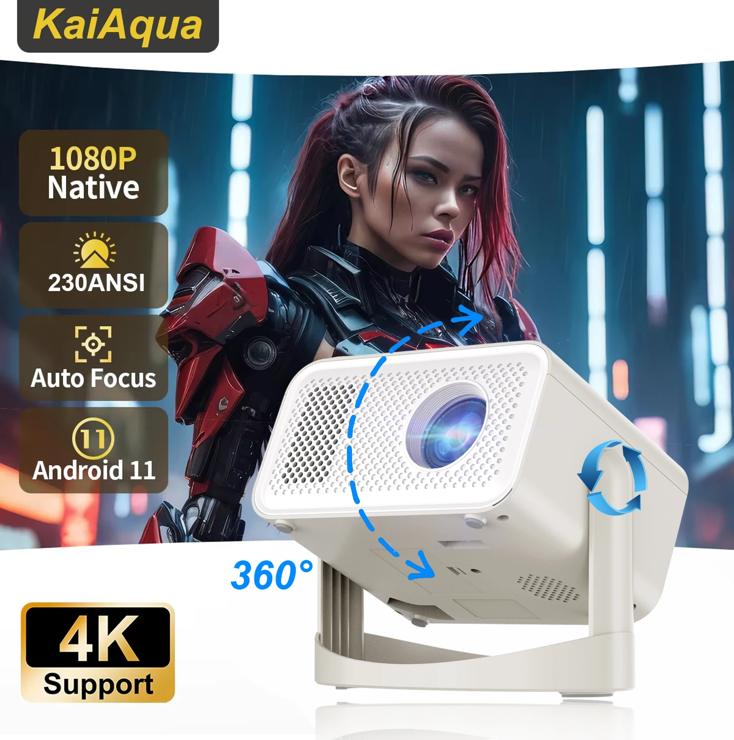 جهاز عرض KaiAqua HT23 PLUS 4K Android 11 Dual Wifi6 260ANSI Allwinner H713 BT5.0 1080P 1280*720P جهاز عرض خارجي للسينما المنزلية