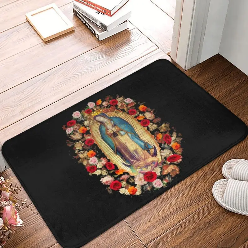 Our Lady Of Guadalupe Mexican Virgin Mary Front Door Mat Anti-Slip Quick Dry Mexico Catholic Saint Doormat Entrance Rug Carpet