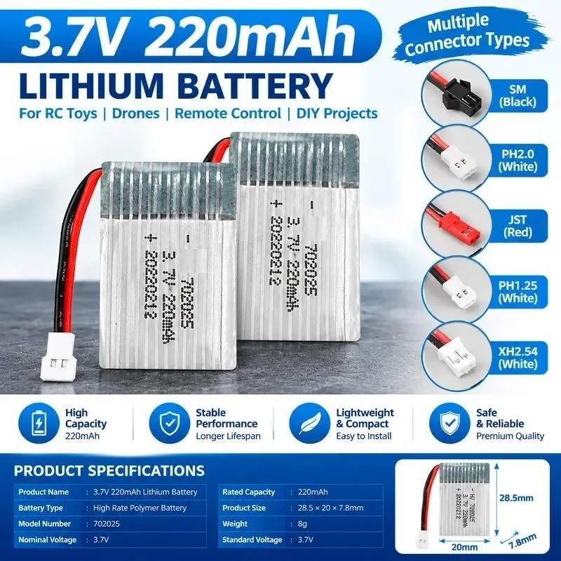 [NEW]  for Factory 3.7V 220mAh Lithium Battery 20C High Rate 702025 Model Aircraft Battery Drone Accessories
