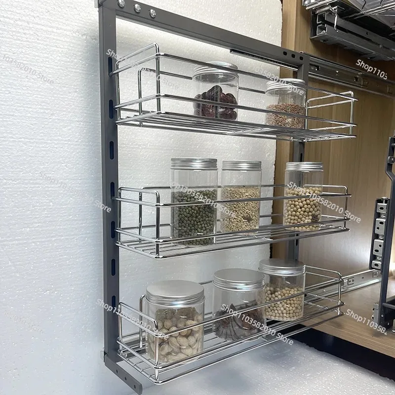 Double Layer Narrow Side Pull Out Basket, Sliding Drawer Storage Basket for Kitchen Floor Cabinet