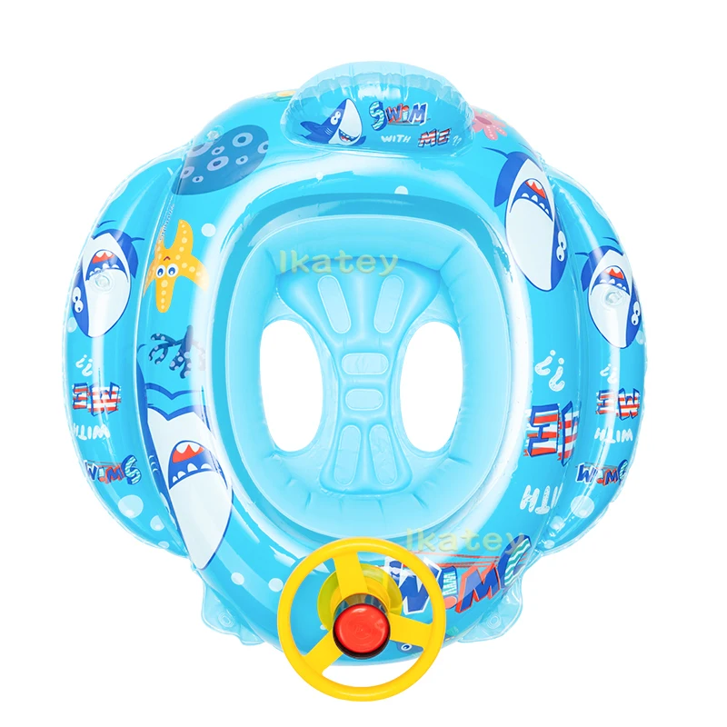 1Pcs Boat-shaped Baby Swimming Pool Float for Toddles Cartoon Steering Wheel Swim Ring Blue Inflatable Toys Summer Photo Prop