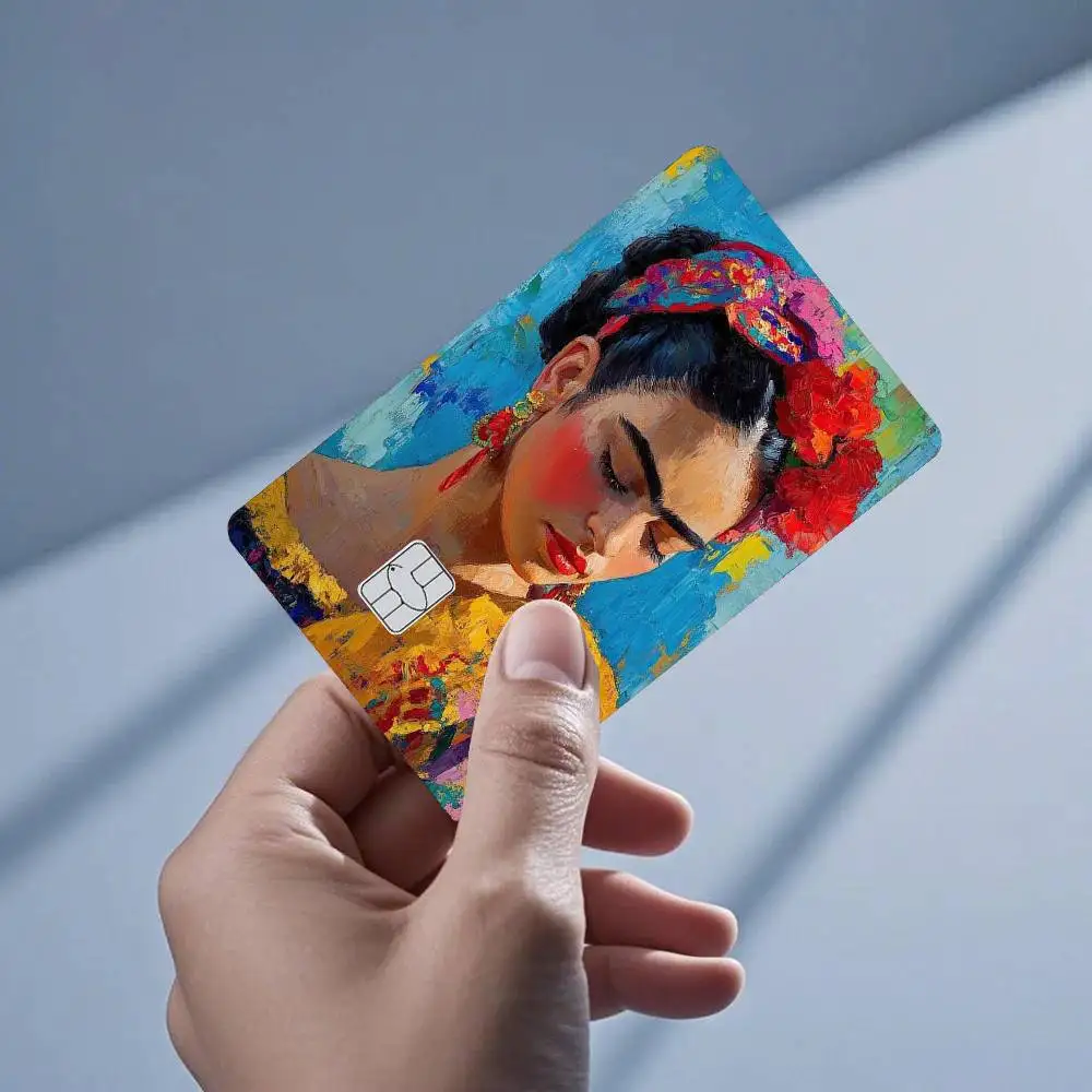 Iconic Mexican Artist F-Frida Kahlos  4pcs 1Set Laser Holographic Sticker Skin Cover for Credit Bank Debit Card