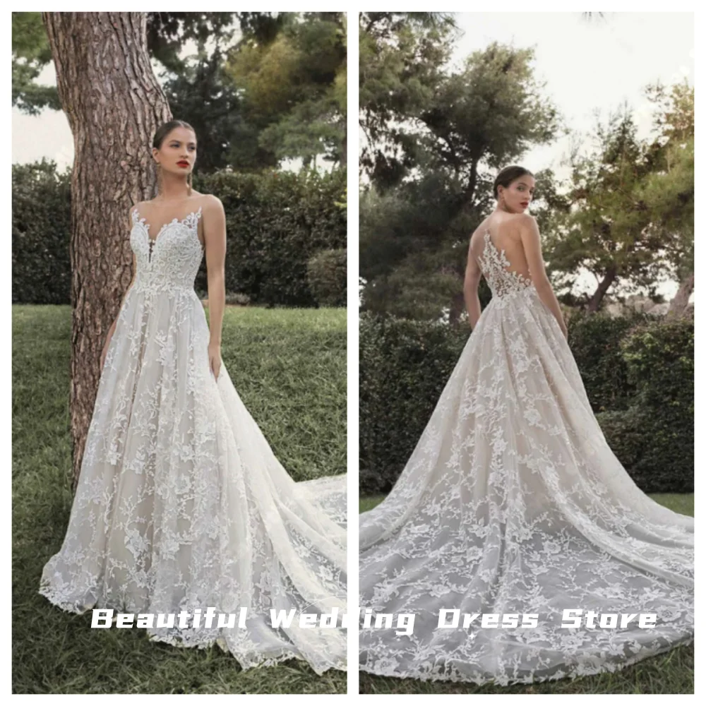 2024 Sexy V-Neck Wedding Dresses For Women Lace  Print Bridal Gowns Ball Tulle Bride Princess فساتين سهرة Wedding dresses