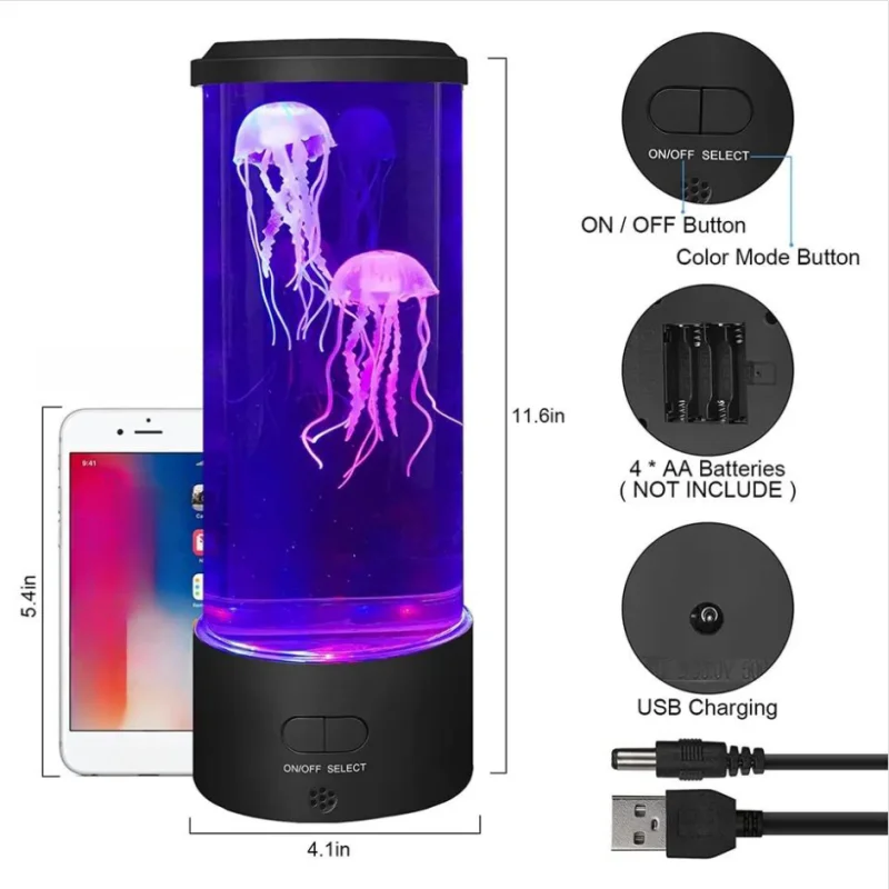 Jellyfish Lava Lamp,7 Dynamic Color Changing Settings, Soft Night Light, Realistic Jellyfish Design for a Relaxing Ambiance