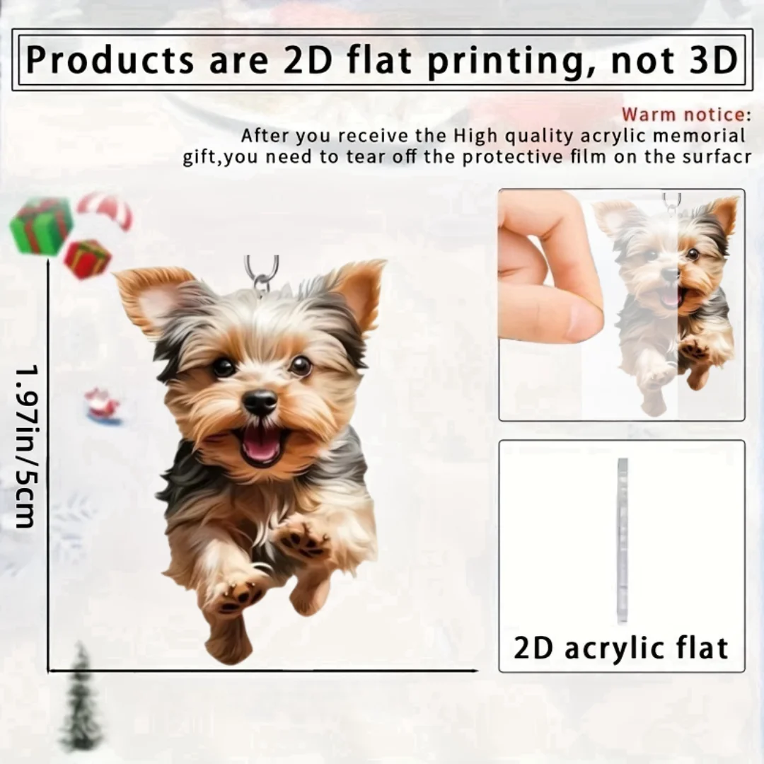 2D Running Yorkshire Terrier Keychain Cute York Puppy Acrylic Pendant Flat Ornament,Decor for Car,Wallet,Home,Festive,Party,Gift