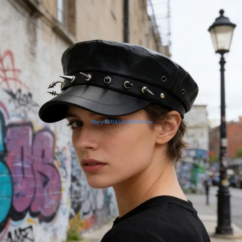 400A Unisex Gothic vintage Cap PU Leather Cap Easy Clean Practical Design
