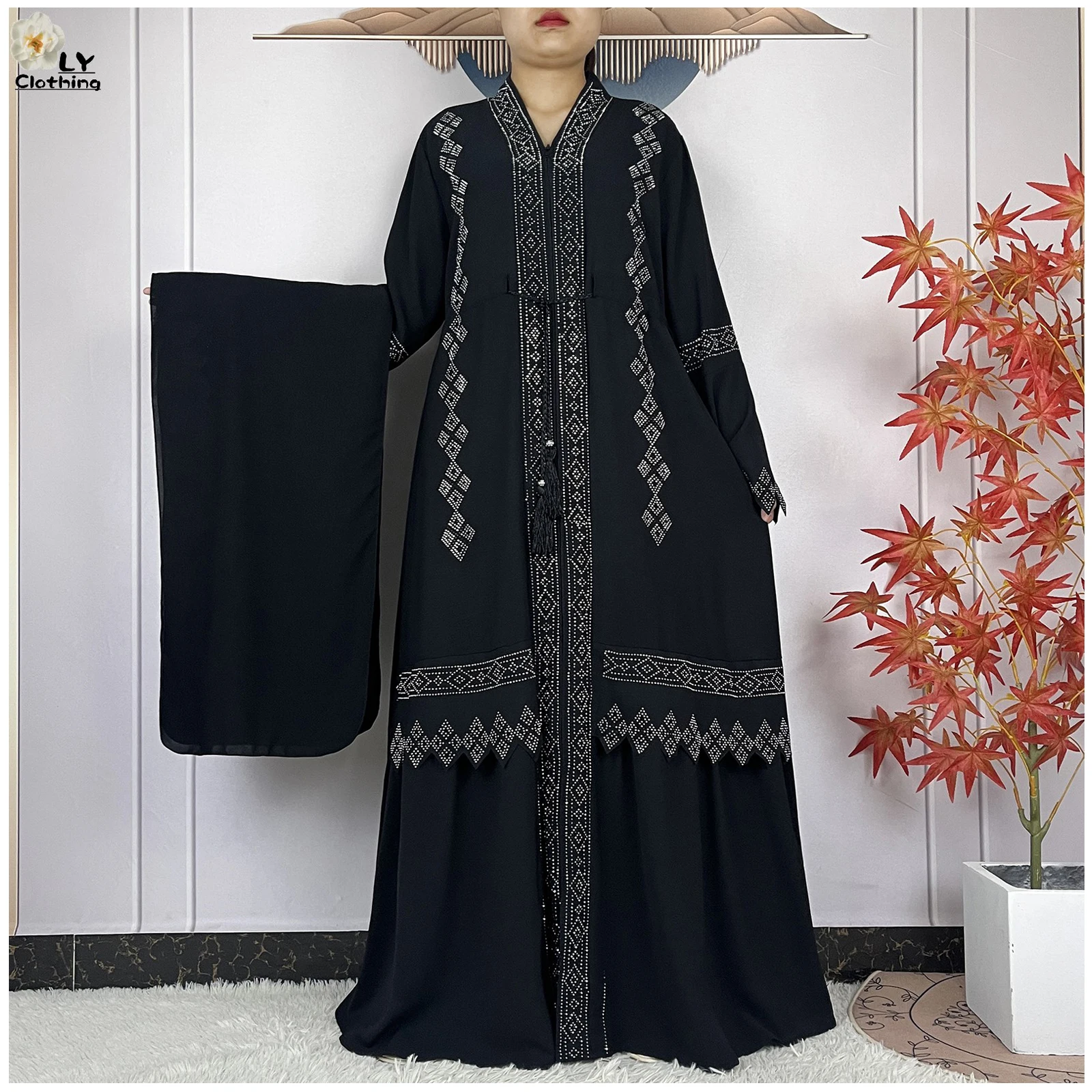 New Style Dubai Women Elegant Dress Long Sleeve Chiffon Women Clothing Muslim Women Dress Islamic Robe Open African Casual Abaya