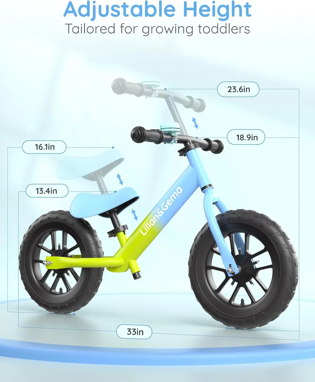 Loopfiets, loopfiets voor peuters met kleurrijke verlichting, peuterfietsen zonder pedaal met verstelbaar stuur en stoel